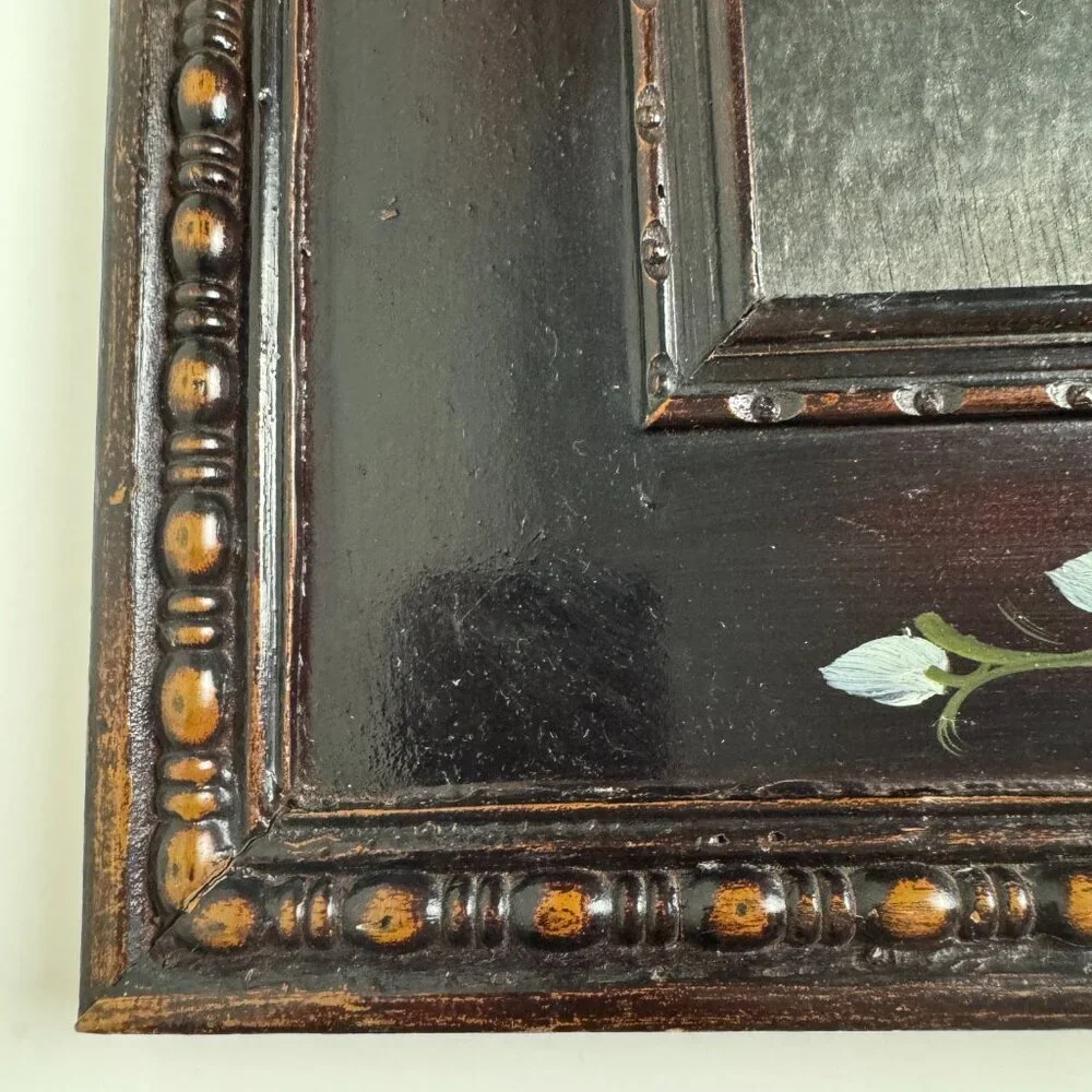 Antique RARE Wooden Frame Flowers Hand Painted